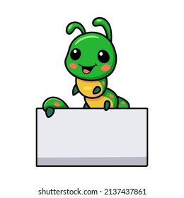 Cute little caterpillar cartoon with blank sign