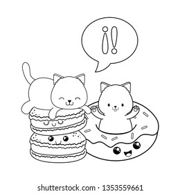 cute little cats with cookies kawaii characters