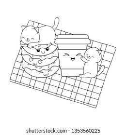 cute little cats with cookies kawaii characters