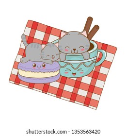 cute little cats with cookies kawaii characters