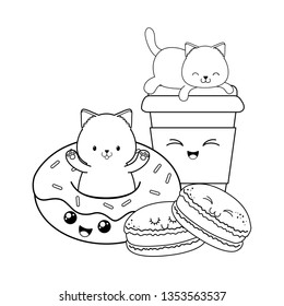 cute little cats with cookies kawaii characters