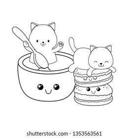 cute little cats with cookies kawaii characters