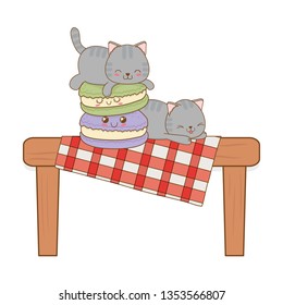 cute little cats with cookies kawaii characters