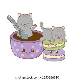 cute little cats with cookies kawaii characters