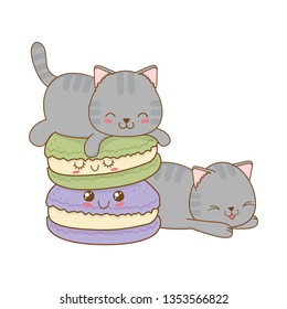 cute little cats with cookies kawaii characters