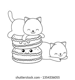 cute little cats with cookies kawaii characters