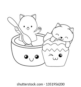 cute little cats with cupcake kawaii characters