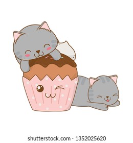 cute little cats with cupcake kawaii characters