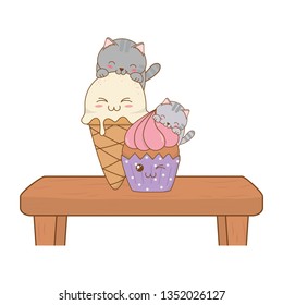 cute little cats with cupcake kawaii characters