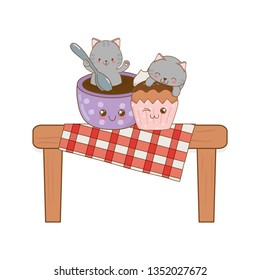 cute little cats with cupcake kawaii characters