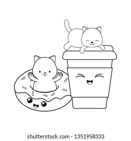 cute little cats with donuts kawaii characters