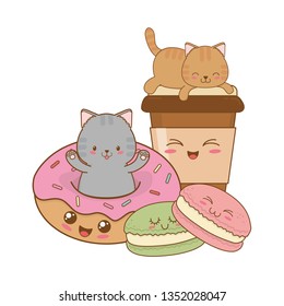 cute little cats with donuts kawaii characters