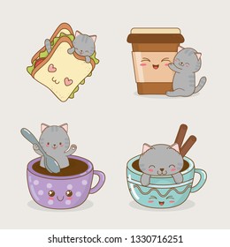 cute little cats with emoticons kawaii characters