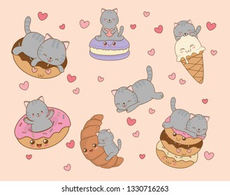 cute little cats with emoticons kawaii characters