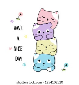 Cute little cats hand drawn style. Vector illustration design.