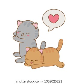 Cute Little Cats Heart Kawaii Characters Stock Vector (Royalty Free ...