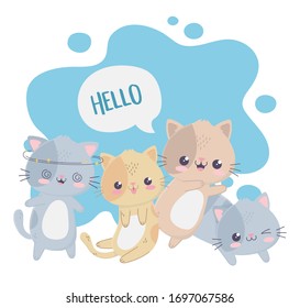 cute little cats hello kawaii cartoon character vector illustration