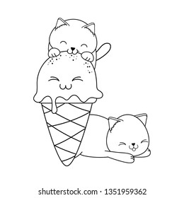 cute little cats with ice cream and cupcake kawaii