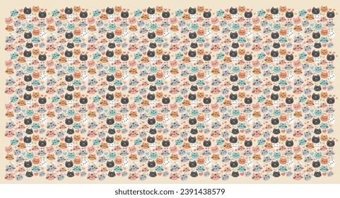 Cute little cats pattern cat face smile