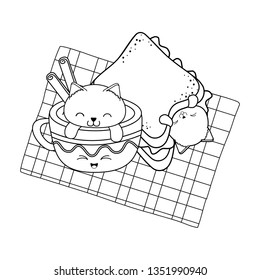 cute little cats with sandwich kawaii characters