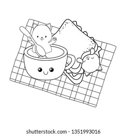 cute little cats with sandwich kawaii characters