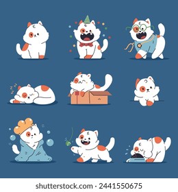 Cute little cats vector cartoon characters set isolated on background.
