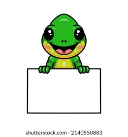 Cute little chameleon cartoon with blank sign