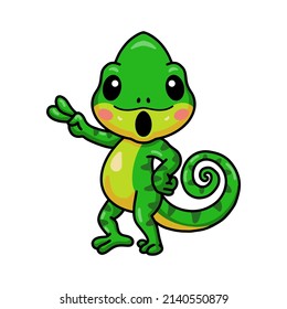 Cute little chameleon cartoon posing