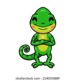 Cute little chameleon cartoon standing