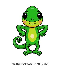 Cute little chameleon cartoon standing