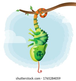 cute little chameleon in the children's style. cute cartoon little chameleon vector illustration