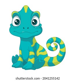 Cute little chameleon. Vector cartoon illustration