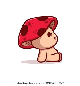 cute little character mushroom mascot vector illustration design sitting