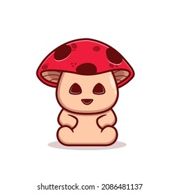 cute little character mushroom mascot vector illustration design sitting