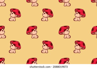 cute little character mushroom mascot vector illustration design sitting