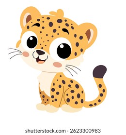 Cute Little Cheetah in Flat Style Isolated on White Background. Hand Drawn Vector Art.