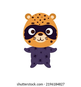 Cute little cheetah in a Halloween costume. Cartoon animal character for kids t-shirts, nursery decoration, baby shower, greeting card, invitation, house interior. Vector stock illustration