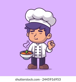Cute a little chef boy cartoon illustration. Study icon concept. Flat cartoon style.