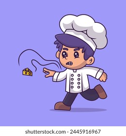 Cute a little chef boy cartoon illustration. Study icon concept. Flat cartoon style.