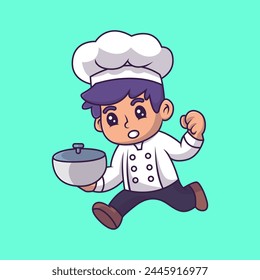 Cute a little chef boy cartoon illustration. Study icon concept. Flat cartoon style.