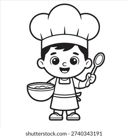 Cute Little Chef Coloring Page – Happy Cooking Boy Outline Printable for Kids