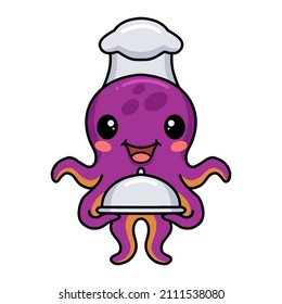 Cute little chef octopus cartoon