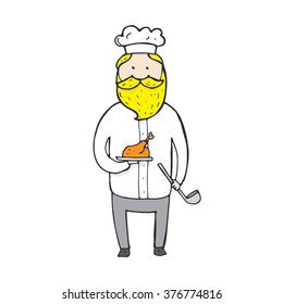 Cute little chef with a plate. Vector illustration 