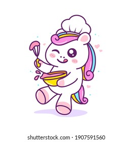 cute little chef unicorn wear hat