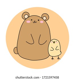 Cute little chick with big bear