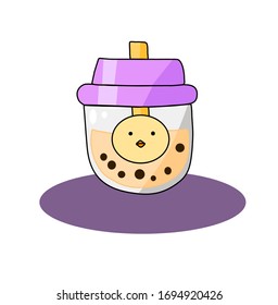Cute little chick with bubble milk tea