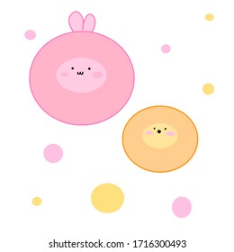 Cute little chick and bunny with balls
