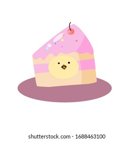 Cute little chick with cake