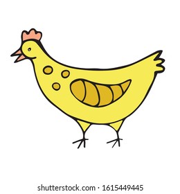 Cute little chick in cartoon style isolated on white background. Single baby man bird. Colored vector stock illustration. Coloring book.Sign sketch.Farm animal hen. Element for greeting cards,sticker.