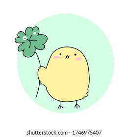 Cute little chick with clover leaf